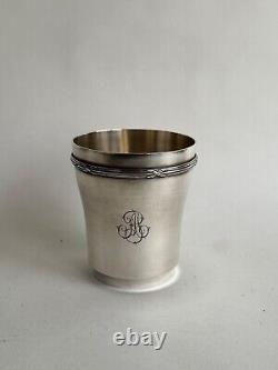 Antique sterling silver goblet with Art Deco ribbon decoration, Minerva mark