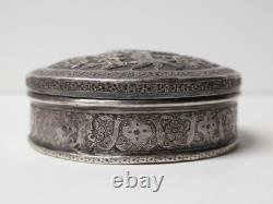 Antique superb round box in solid silver, richly decorated, Ottoman Empire, 19th-20th century