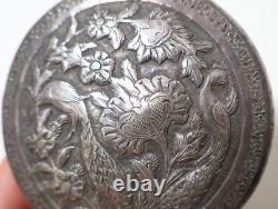 Antique superb round box in solid silver, richly decorated, Ottoman Empire, 19th-20th century