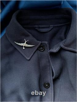 Antique swallow bird brooch white pearl French work silver 800