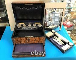 Antique travel toilet kit signed BRAMAH London crystal Solid silver