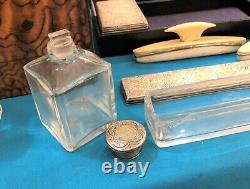 Antique travel toilet kit signed BRAMAH London crystal Solid silver