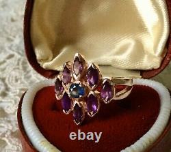 Art Deco Ancient 14k Gold Ring Pink, Silver Massif, True Amethyst Sapphire