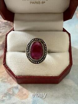 Art Deco Beautiful Genuine Ruby, Very Elaborate Solid Silver, Antique Ring