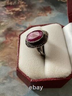 Art Deco Beautiful Genuine Ruby, Very Elaborate Solid Silver, Antique Ring