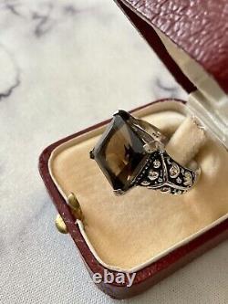 Art Deco Beautiful Topaz Smoke, Silver Massif Scissors, Ancient Ring