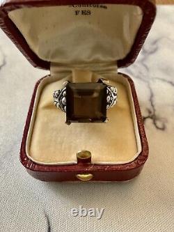 Art Deco Beautiful Topaz Smoke, Silver Massif Scissors, Ancient Ring