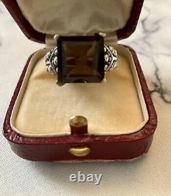 Art Deco Beautiful Topaz Smoke, Silver Massif Scissors, Ancient Ring