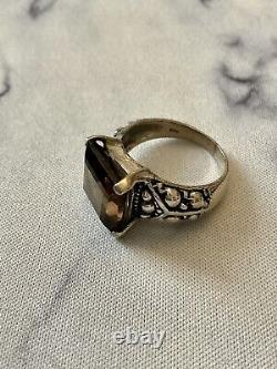 Art Deco Beautiful Topaz Smoke, Silver Massif Scissors, Ancient Ring