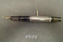 Art Deco Feather Pen A Pump Ancient Ebonite Silver Massive Waterman Bayard Psf