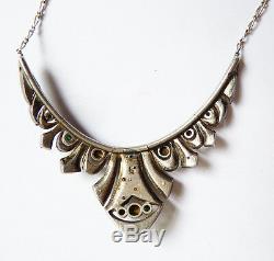 Art Deco Necklace Pendant Silver Necklace Old Silver Rhinestones +