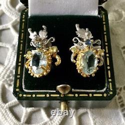 Art Deco Old Earrings Peridot, Sapphire Topaz Vermeil Silver