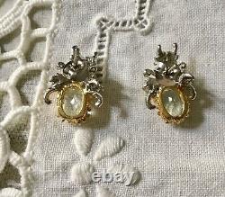 Art Deco Old Earrings Peridot, Sapphire Topaz Vermeil Silver