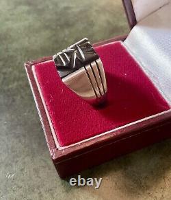 Art Deco Onyx CAMEO, Solid Silver, Signet Tank Ring Antique