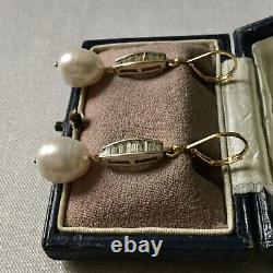 Art Deco Splendid Old Rings Pearl Doreilles, Topaze Vermeil Silver