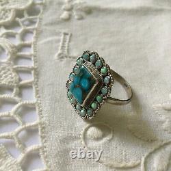 Art Deco Superb Ancient Silver Ring Massif Grenat Opale Turquoise Creator