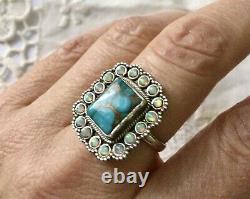 Art Deco Superb Ancient Silver Ring Massif Grenat Opale Turquoise Creator