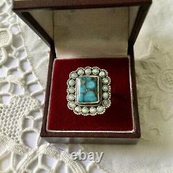 Art Deco Superb Ancient Silver Ring Massive Turquoise Opal Creator