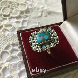 Art Deco Superb Ancient Silver Ring Massive Turquoise Opal Creator