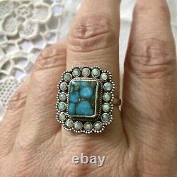 Art Deco Superb Ancient Silver Ring Massive Turquoise Opal Creator