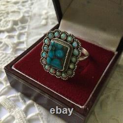 Art Deco Superb Ancient Silver Ring Massive Turquoise Opal Creator