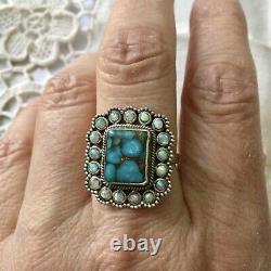 Art Deco Superb Ancient Silver Ring Massive Turquoise Opal Creator