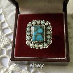 Art Deco Superb Ancient Silver Ring Massive Turquoise Opal Creator