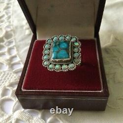 Art Deco Superb Ancient Silver Ring Massive Turquoise Opal Creator