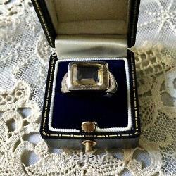 Art Deco Superb Ancient Tank Ring In Massive Silver And Beautiful Citrine