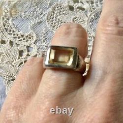 Art Deco Superb Ancient Tank Ring In Massive Silver And Beautiful Citrine