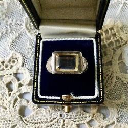 Art Deco Superb Ancient Tank Ring In Massive Silver And Beautiful Citrine