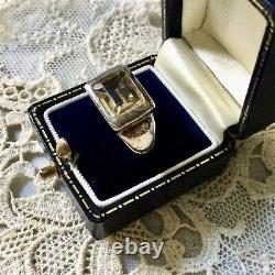 Art Deco Superb Ancient Tank Ring In Massive Silver And Beautiful Citrine