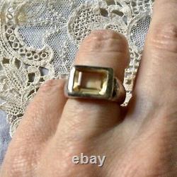 Art Deco Superb Ancient Tank Ring In Massive Silver And Beautiful Citrine