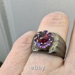 Art Deco Superb Ancient Tank Silver Ring Massif Grenat Amethyst Creator