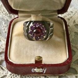 Art Deco Superb Ancient Tank Silver Ring Massif Grenat Amethyst Creator