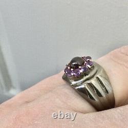 Art Deco Superb Ancient Tank Silver Ring Massif Grenat Amethyst Creator