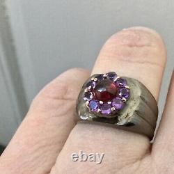 Art Deco Superb Ancient Tank Silver Ring Massif Grenat Amethyst Creator