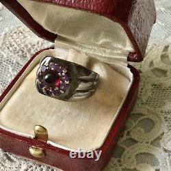 Art Deco Superb Ancient Tank Silver Ring Massif Grenat Amethyst Creator