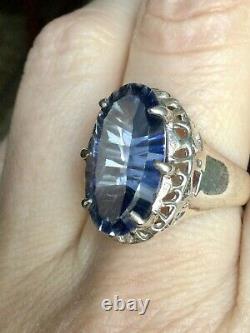 Art Deco Superb Old Ring Marquise Silver Massive Opened, Blue Topaz