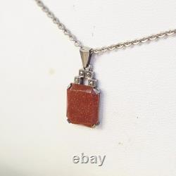 Art Deco silver necklace with marcasites and aventurine glass, new old stock