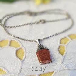 Art Deco silver necklace with marcasites and aventurine glass, new old stock
