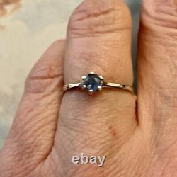 'Authentic Sapphire Solitaire, Solid Silver, Beautiful Antique Ring'