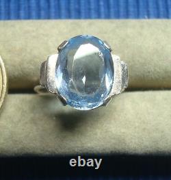 B28 Very Pretty Antique Solid Silver Blue Topaz Art Deco Ring Jewelry Lot