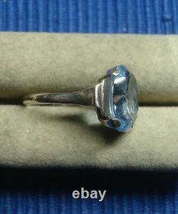 B28 Very Pretty Antique Solid Silver Blue Topaz Art Deco Ring Jewelry Lot