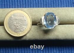 B28 Very pretty antique solid silver Art Deco blue topaz ring jewelry set