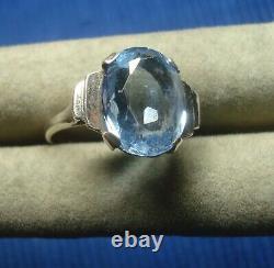 B28 Very pretty antique solid silver Art Deco blue topaz ring jewelry set