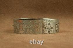 BEAUTIFUL ANTIQUE RIGID OPENING CUFF BRACELET IN SOLID SILVER 19th CENTURY