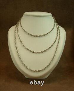 BEAUTIFUL IMPORTANT OLD SOLID SILVER LONG NECKLACE WITH LOVELY LINKS 140cm