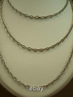 BEAUTIFUL IMPORTANT OLD SOLID SILVER LONG NECKLACE WITH LOVELY LINKS 140cm