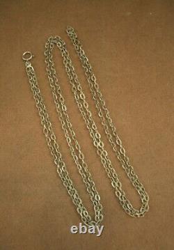 BEAUTIFUL IMPORTANT OLD SOLID SILVER LONG NECKLACE WITH LOVELY LINKS 140cm